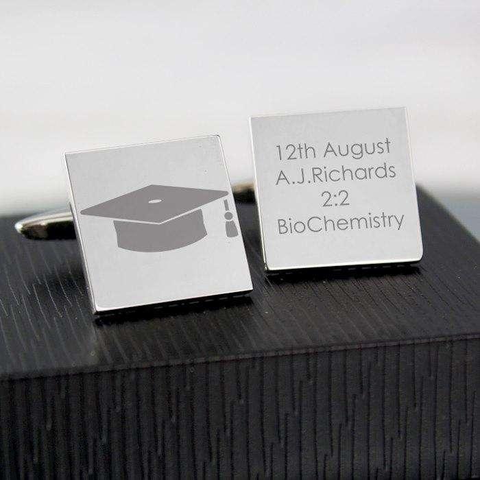 Personalised Mortar Board Graduation Cufflinks - Myhappymoments.co.uk