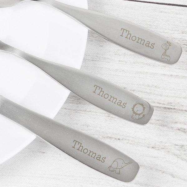 Personalised 3 Piece Hessian Friends Childrens Cutlery Set - Myhappymoments.co.uk