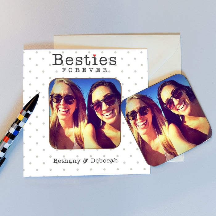 Personalised Besties Forever Best Friend Photo Coaster Gift Card 