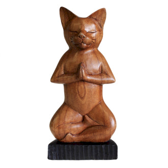 Hand Carved Yoga Cat - Lotus