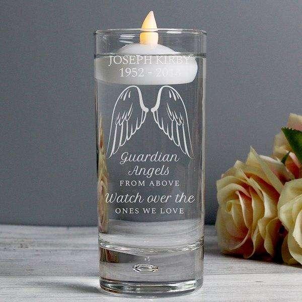 Personalised Guardian Angel Wings Floating Candle Holder - Myhappymoments.co.uk