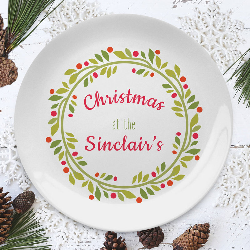 Personalised Christmas Wreath 8" Plate - Myhappymoments.co.uk