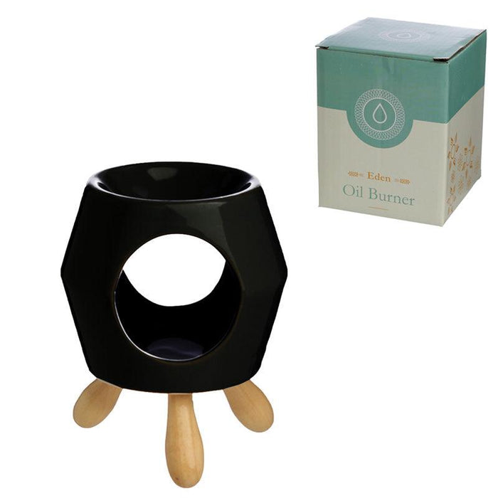 Black Abstract Ceramic Oil Burner with Feet
