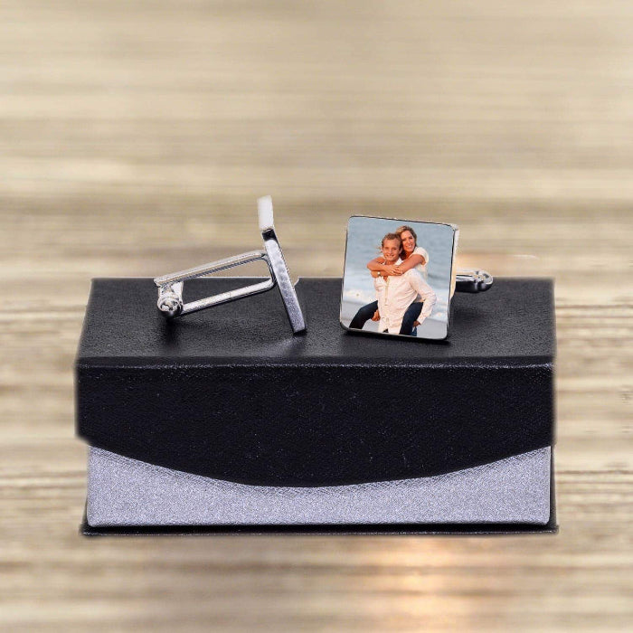 Personalised Groom Cufflinks - Initials Date Photo