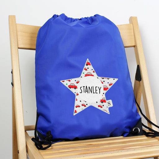 Personalised Star With Car Pattern Blue Kit Drawstring Bag