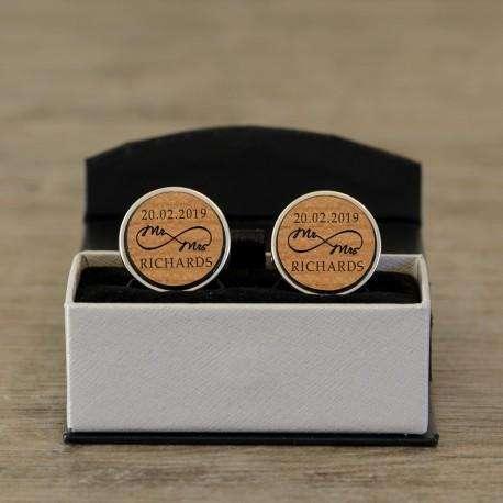 Personalised Mr and Mrs Infinity Wedding Wooden Cufflinks - Myhappymoments.co.uk