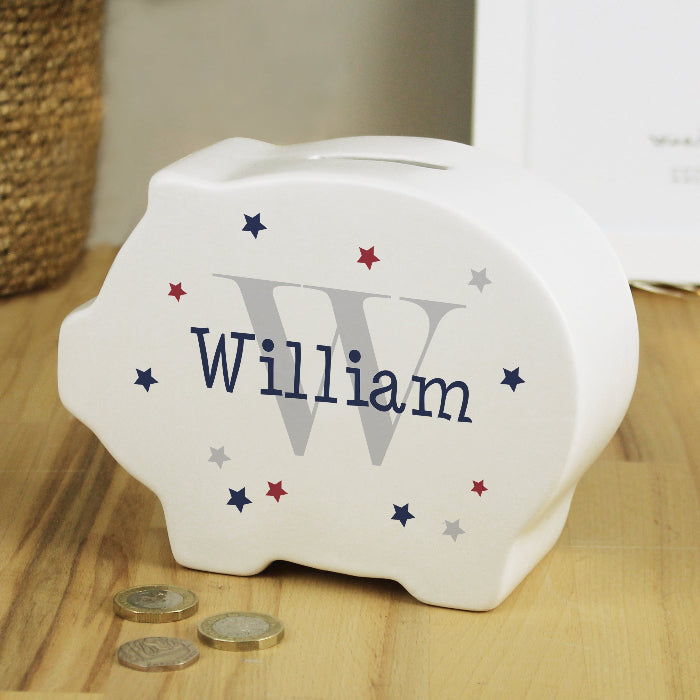 Personalised Name & Initial Stars Piggy Bank