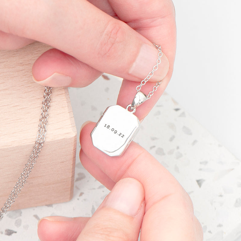 Personalised Rectangular Photo Locket Necklace - Silver Plated