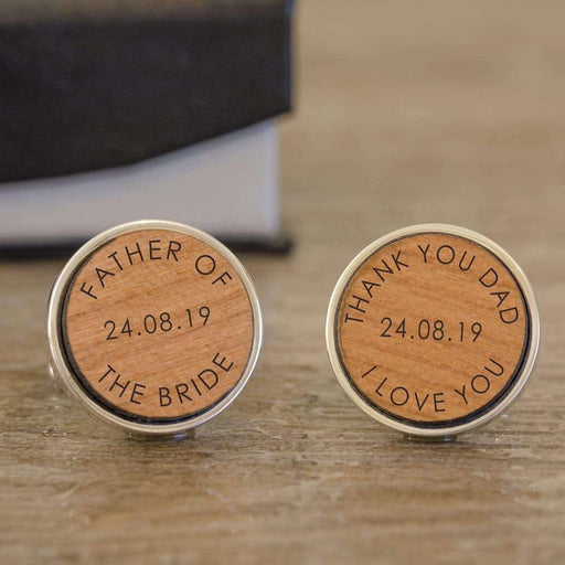 Personalised Father Of The Bride Thank You Wedding Wooden Cufflinks - Myhappymoments.co.uk