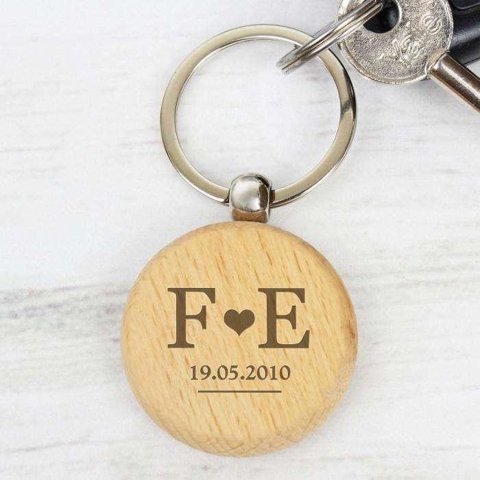 Personalised Monogram Love Wooden Keyring - Myhappymoments.co.uk