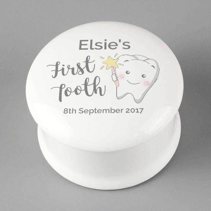 Personalised First Tooth Ceramic Trinket Keepsake Box - Myhappymoments.co.uk