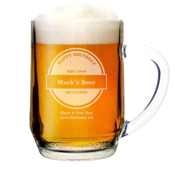 Personalised Established Beer Label Tankard Glass - Myhappymoments.co.uk