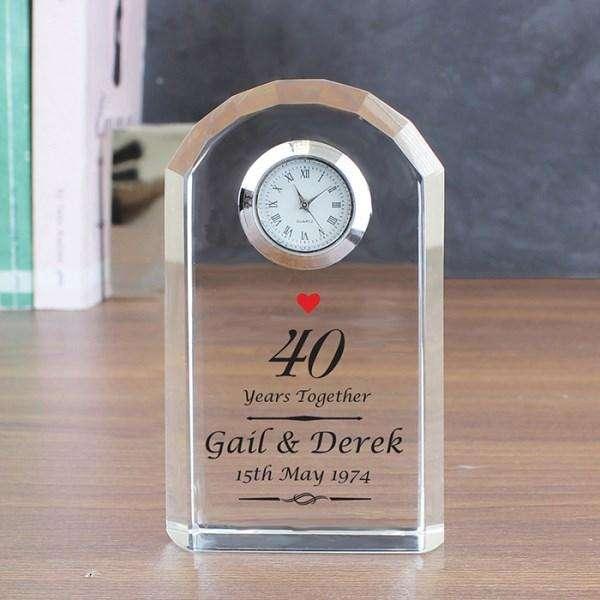 Personalised Ruby 40th Wedding Anniversary Crystal Clock Gift