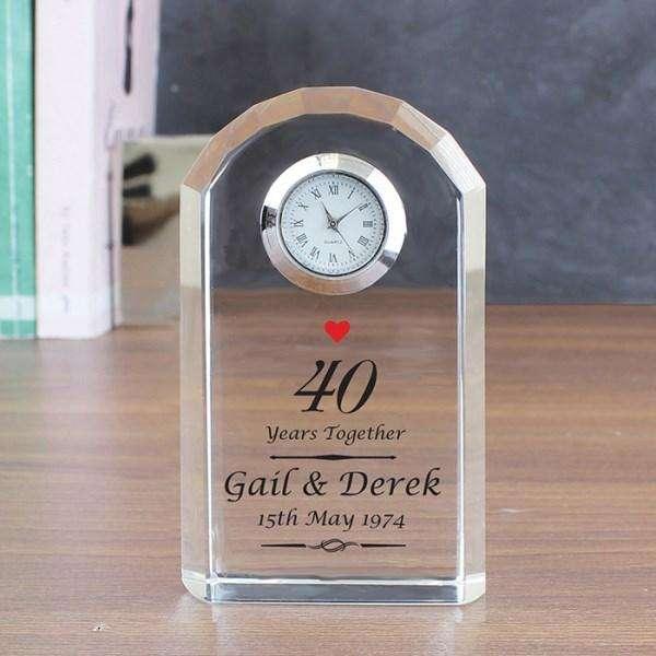 Personalised Ruby 40th Wedding Anniversary Crystal Clock - Myhappymoments.co.uk