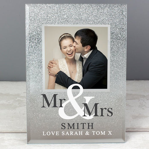 Personalised Mr & Mrs Glitter Glass Photo Frame 4x4 - Myhappymoments.co.uk