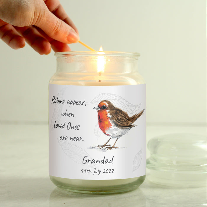 Personalised Robins Appear Large Memorial Jar Candle