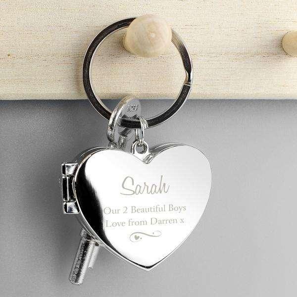 Personalised Swirl Heart Photo Locket Keyring