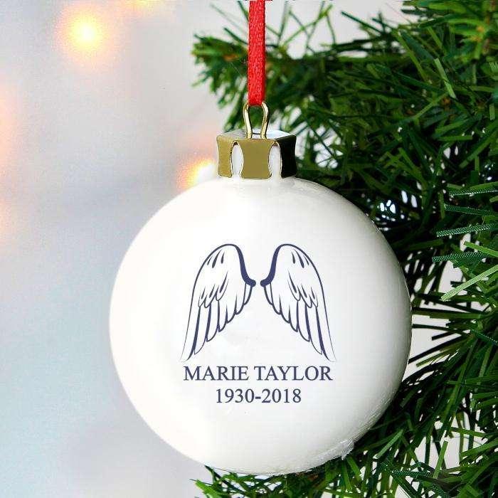 Personalised Angel Wings Bauble Memorial Remembrance Decoration - Myhappymoments.co.uk