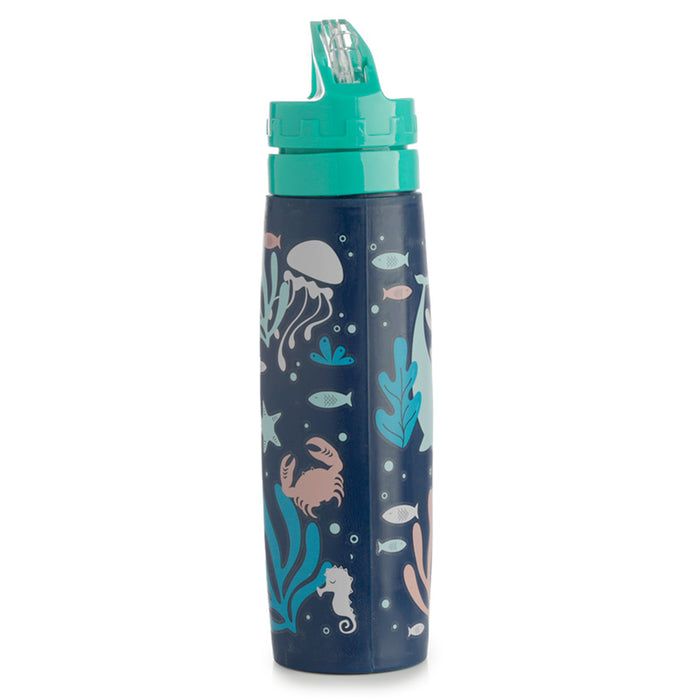 Eco Fish Reusable Foldable Silicone Flip Straw Water Bottle 600ml