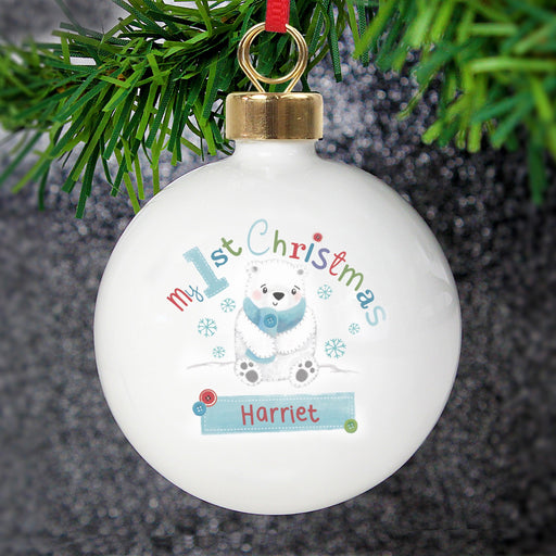 Personalised Polar Bear My 1st Chistmas Bauble - Myhappymoments.co.uk