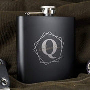 Personalised Geometric Initial Black Hip Flask - Myhappymoments.co.uk