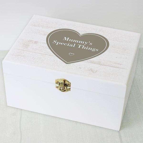 Personalised Rustic Heart White Wooden Keepsake Box - Myhappymoments.co.uk