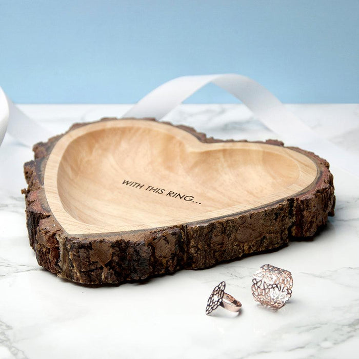 Personalised Rustic Carved Wooden Heart Dish | Romantic Valentine's Gift