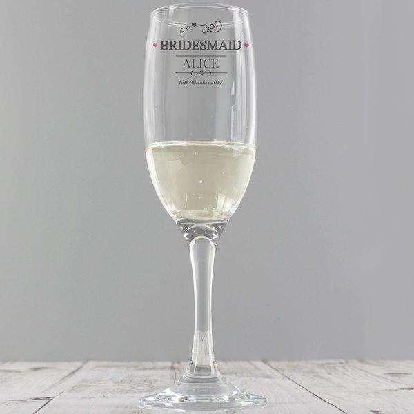Personalised Bridesmaid Champagne Glass Flute - Myhappymoments.co.uk