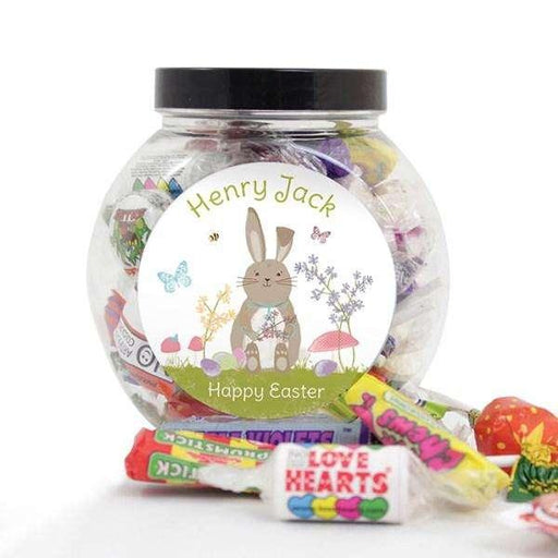 Personalised Easter Meadow Bunny Sweets Jar - Myhappymoments.co.uk