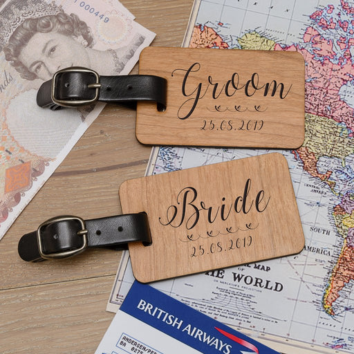 Personalised Bride And Groom Wedding Wooden Luggage Tags - Myhappymoments.co.uk