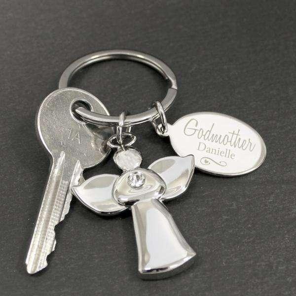 Personalised Silver Plated Godmother Angel Keyring - Myhappymoments.co.uk