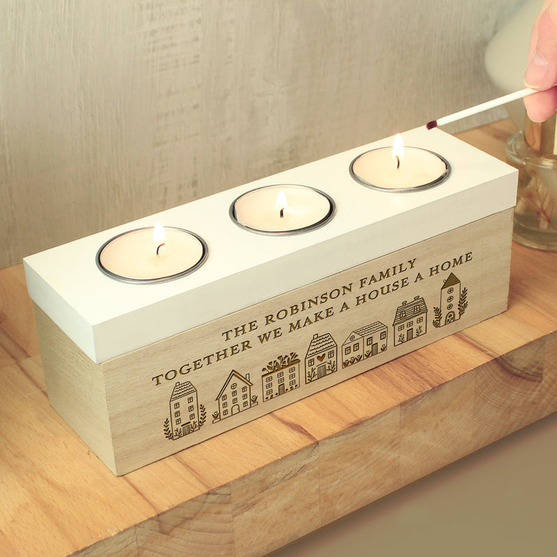 Personalised HOME Triple Tea Light Box | New Home Gift