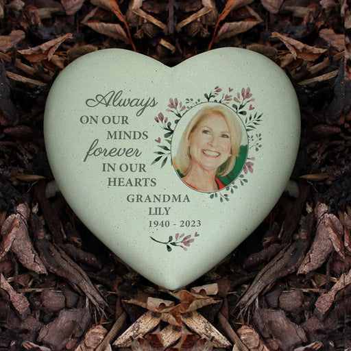 Personalised Floral Photo Upload Heart Memorial Grave Stone