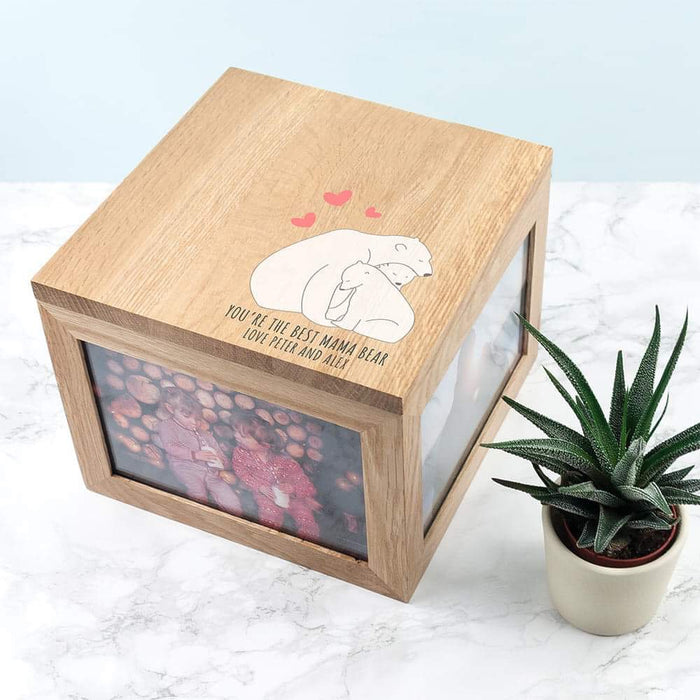 Personalised The Best Mama Bear Large Oak Photo Cube Keepsake Box - Myhappymoments.co.uk