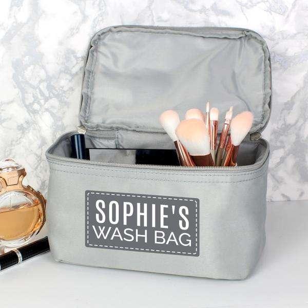 Personalised Classic Grey Make Up Wash Bag - Myhappymoments.co.uk