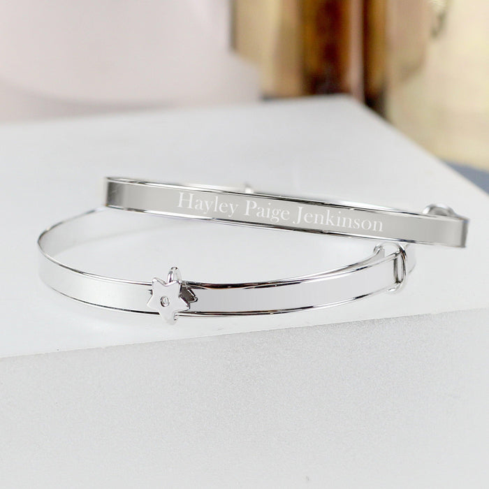 Personalised Sterling Silver Childs Expanding Diamante Star Bracelet - Myhappymoments.co.uk