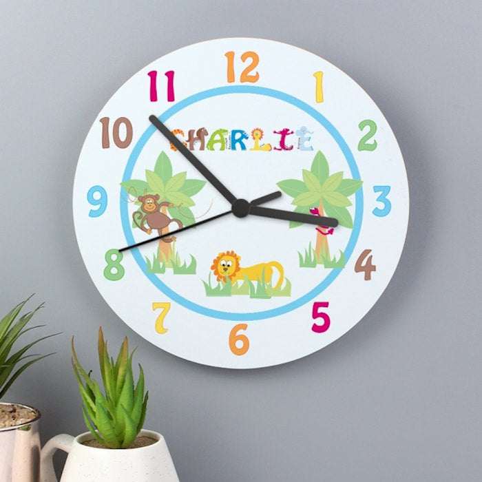 Personalised Animal Alphabet Boys Wooden Clock - Myhappymoments.co.uk