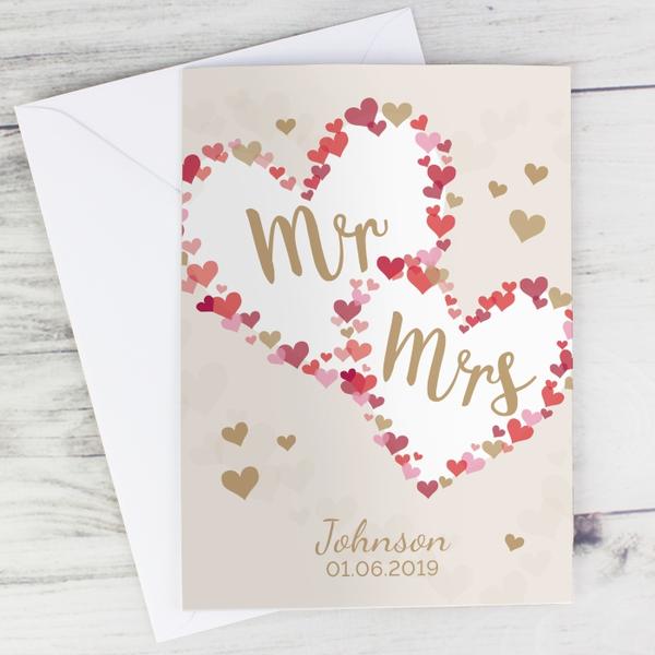 Personalised Mr & Mrs Confetti Hearts Card - Myhappymoments.co.uk