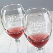 Personalised Mr & Mrs Wedding Wine Glass Set