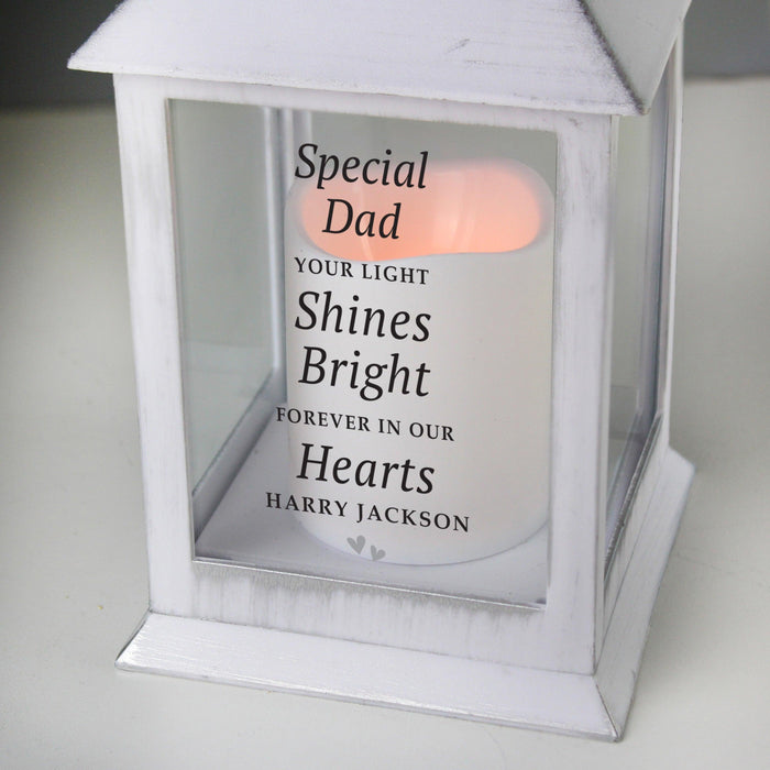 Personalised 'Your Light Shines Bright' Memorial White Lantern