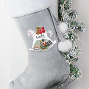 Personalised Silver Grey Velvet Christmas Stocking - Rocking Horse