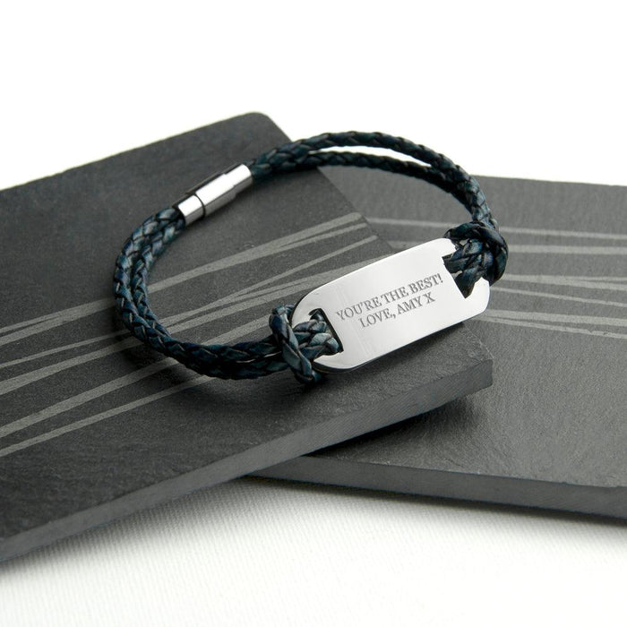 Personalised Men's Statement Leather Bracelet In Navy