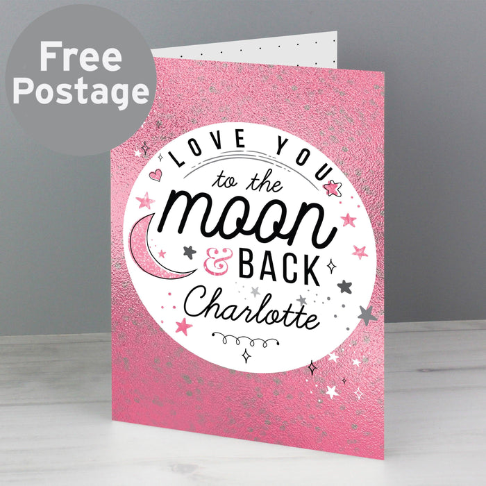 Personalised Love You To The Moon & Back Pink Card