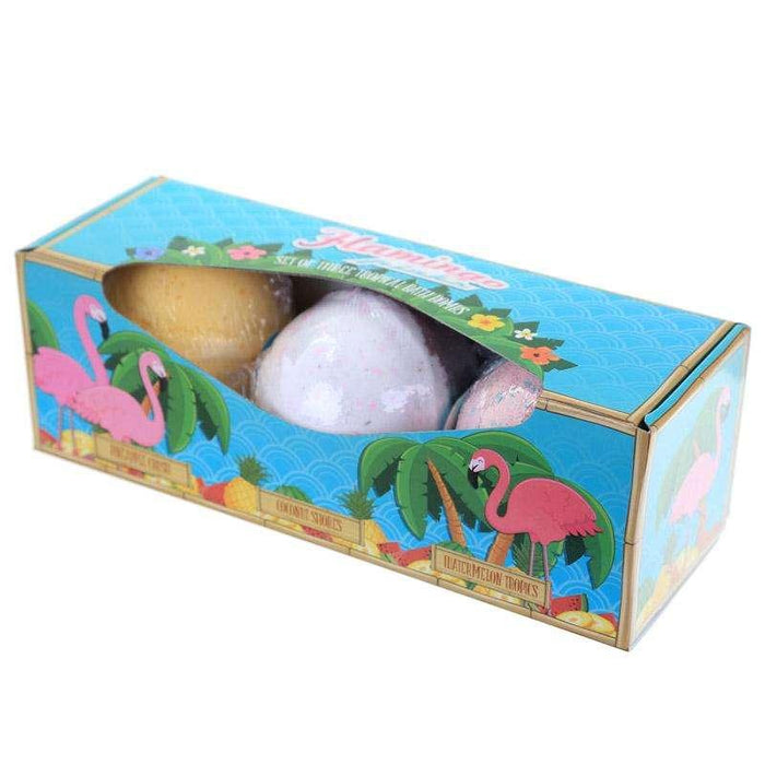 Set of 3 Flamingo Bath Bombs - Tropical Scents - Myhappymoments.co.uk