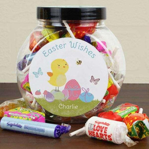 Personalised Easter Meadow Chick Sweets Jar - Myhappymoments.co.uk