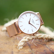 Personalised Ladies Architect Blanc Watch With Rose Gold Mesh Strap