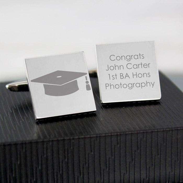 Personalised Mortar Board Graduation Cufflinks - Myhappymoments.co.uk