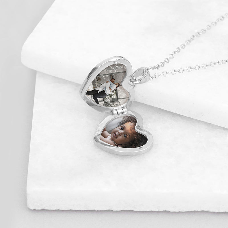 Personalised Heart Photo Locket Necklace - Silver Plated