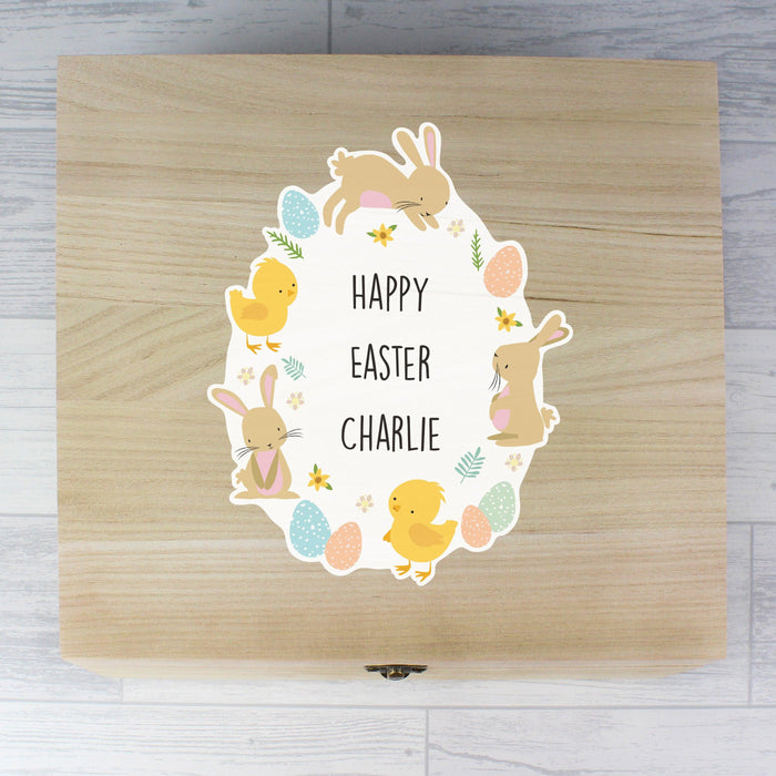 Personalised Easter Bunny & Chick Large Wooden Keepsake Box