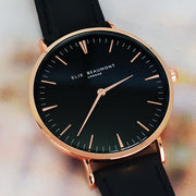 Elie Beaumont Personalised Ladies Leather Watch in Black